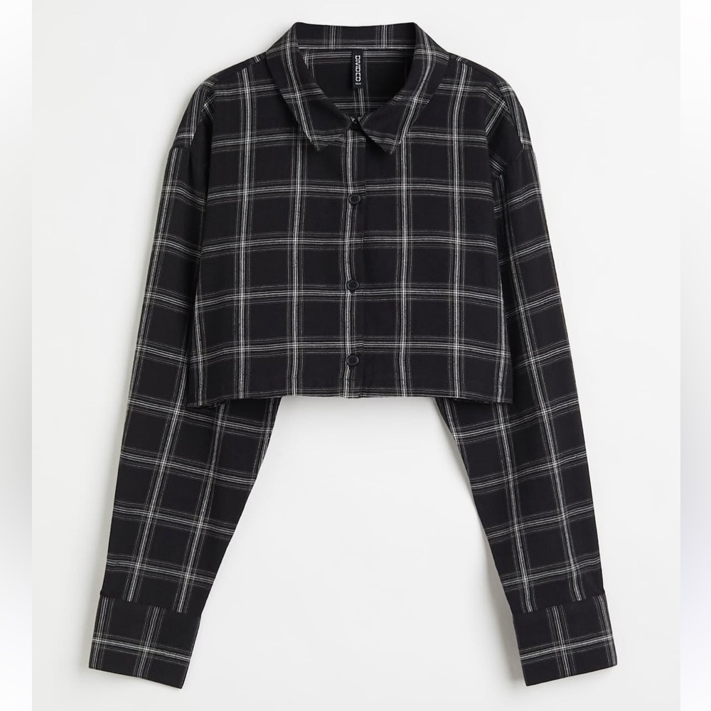 Black & White Cropped Plaid Flannel